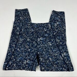 Athleta Workout Leggings Blue Patterned Mesh Detail Size Medium